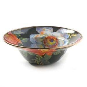 MacKenzie-Childs Flower Market Black Breakfast Bowls Set of 4 – 7.5” Enamel